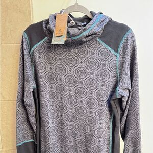 Prana Gray and Teal organic cotton XL tunic hoodie dress brandnew with tags